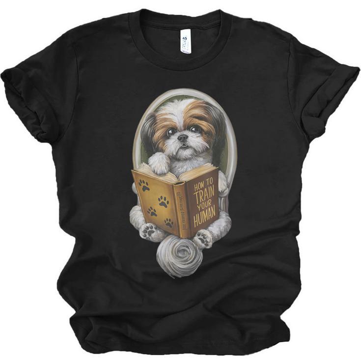 Shih Tzu Book How To Train Your Human Funny Dog Motif Unisex Jersey T-Shirt