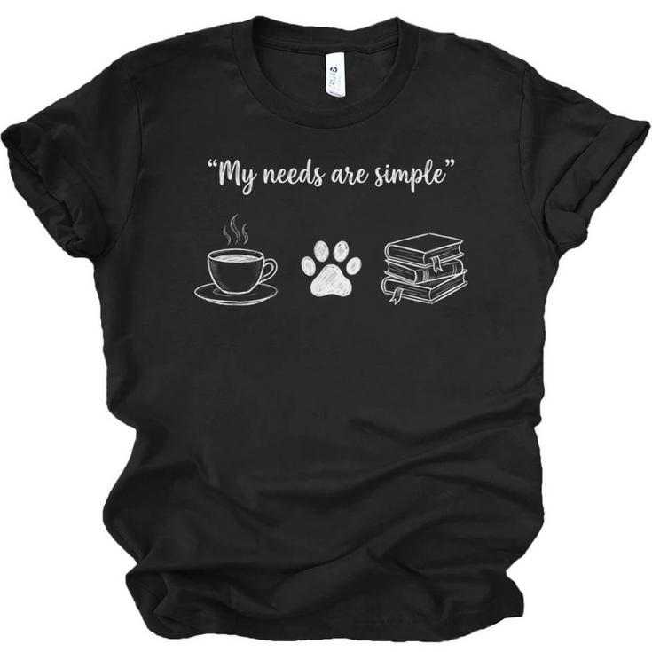 Simple Needs Coffee Paw & Books Reading Graphic Book Lovers Unisex Jersey T-Shirt