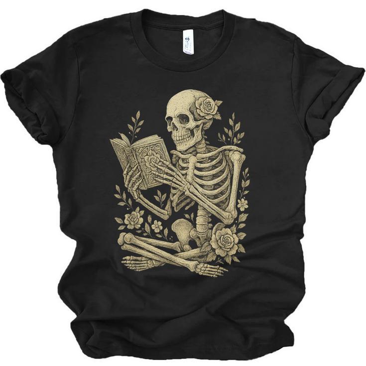 Skeleton Book Floral Skull Halloween Teacher Costume Unisex Jersey T-Shirt