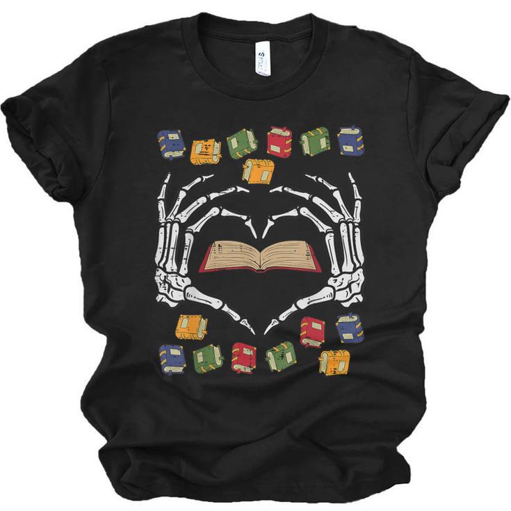 Skeleton Heart Read Reading Book Librarian Halloween Women Unisex Jersey T-Shirt