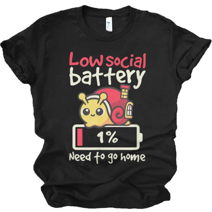 Snail Low Social Battery Need To Go Home Tee For Introvert Unisex Jersey T-Shirt