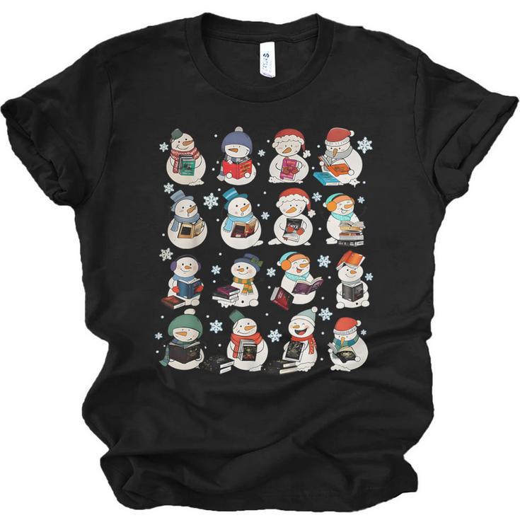 Snowman Reading Book Christmas Cozy Book Lover Bookish Unisex Jersey T-Shirt