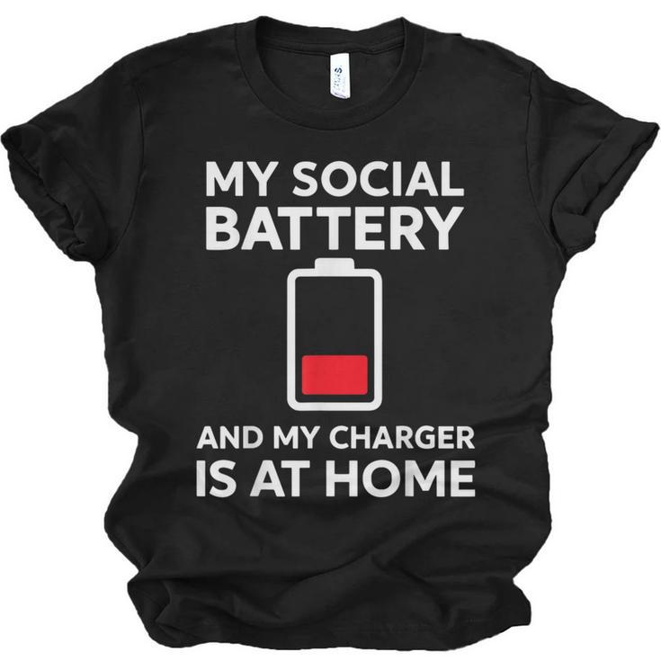 Social Battery Low Charger At Home Antisocial Introvert Unisex Jersey T-Shirt