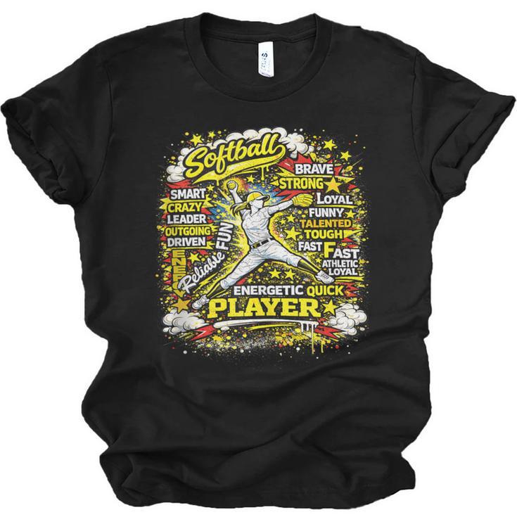 Softball Pitcher Best Traits Brave Retro Pop Comic Book Art Unisex Jersey T-Shirt