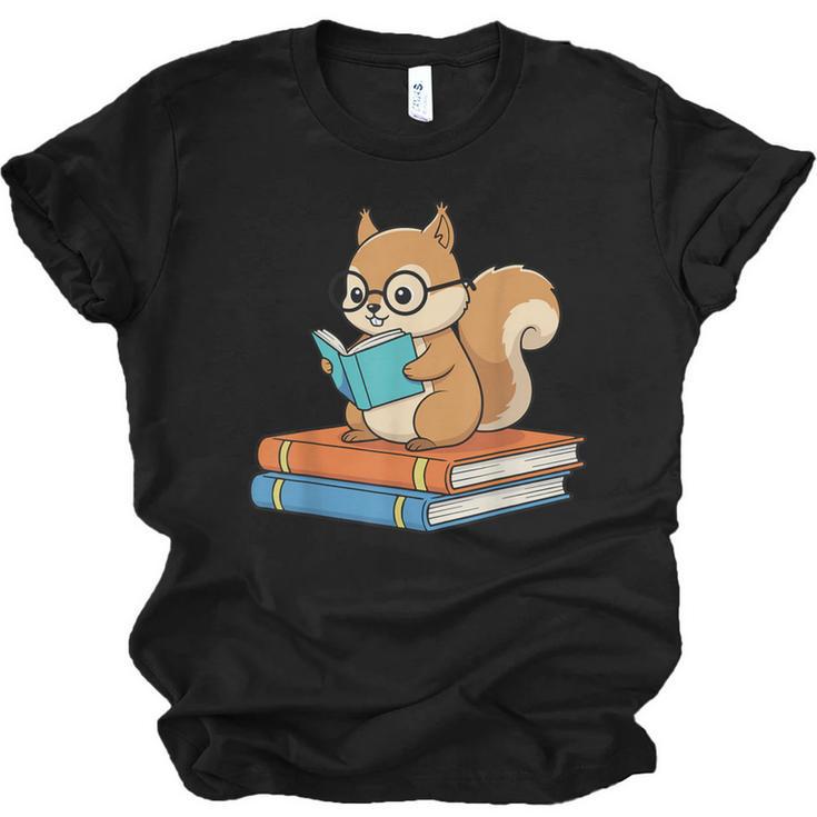 Squirrel Reading Book Glasses Bookworm Librarian Unisex Jersey T-Shirt