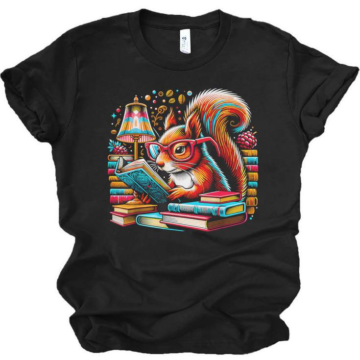 Squirrel Reading a Book Lover Bookworm Unisex Jersey T-Shirt