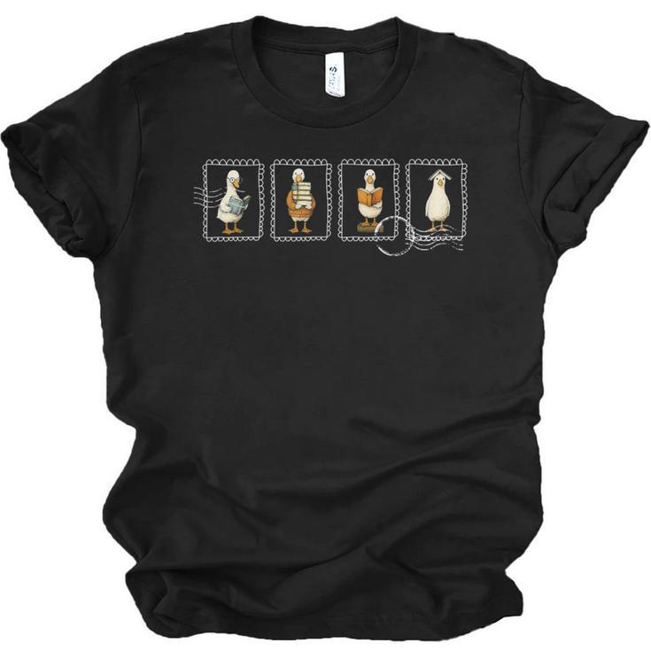Stamp Silly Goose Reading Book Librarian Bookish Teacher Unisex Jersey T-Shirt