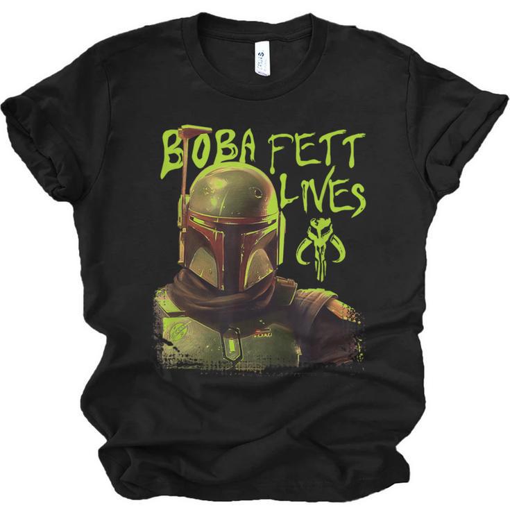 Star Wars The Book Of Boba Fett Neon Boba Fett Lives Poster Unisex Jersey T-Shirt