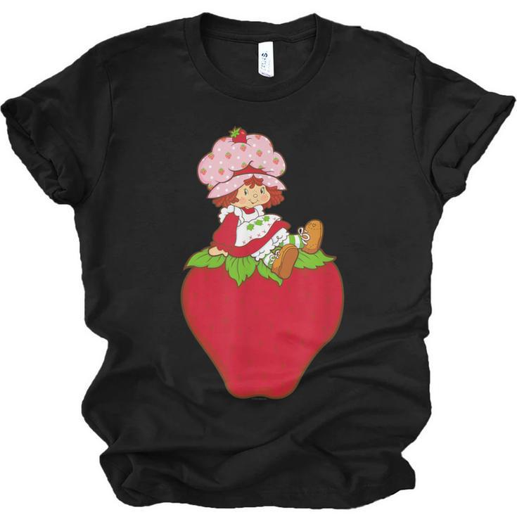 Strawberry Shortcake Sitting On Strawberry Retro Nostalgia Unisex Jersey T-Shirt