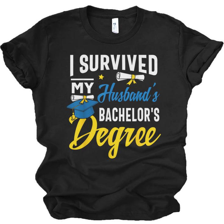i Survived My Husbands Bachelors Degree Graduation Gifts Unisex Jersey T-Shirt