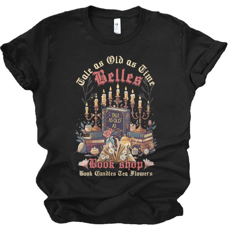 Tale As Old As Time Belles Book Shop Book Candles Tea Flower Unisex Jersey T-Shirt
