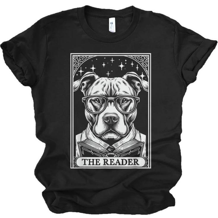 Tarot Card Vintage Pit Bull Pittie Dog Book Lover The Reader Unisex Jersey T-Shirt