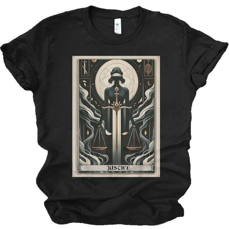 Tarot Cards Guide Book Esoteric Mysticism Clothing Tarot Card Justice Unisex Jersey T-Shirt