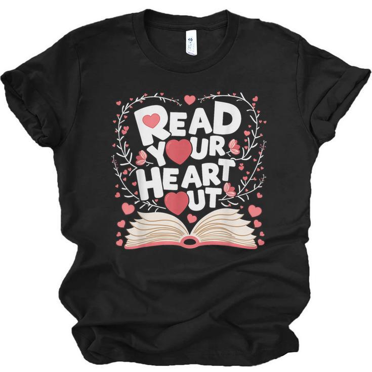 Teach Inspire Grow Everyday Read Your Heart Out Valentine Book-Themed Small Unisex Jersey T-Shirt