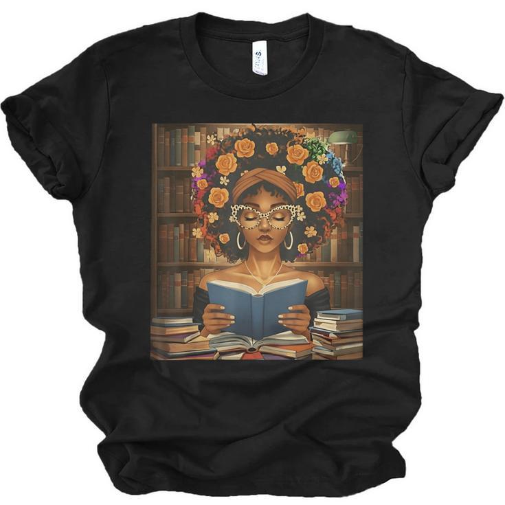 History Month Black Afro Girl Women Book Lovers Flower Unisex Jersey T-Shirt