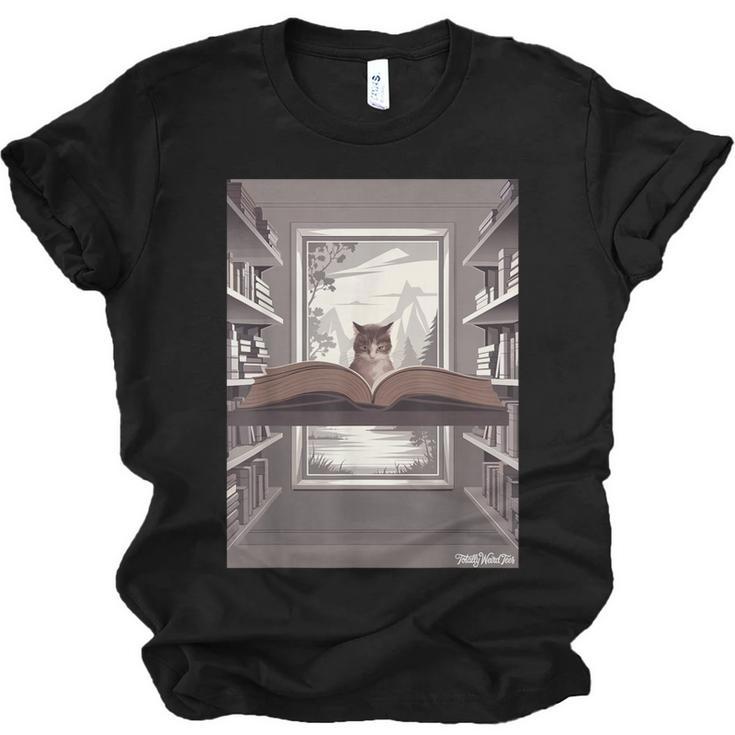 Totally Weird Tees Cat Library Book Reading Literary Unisex Jersey T-Shirt