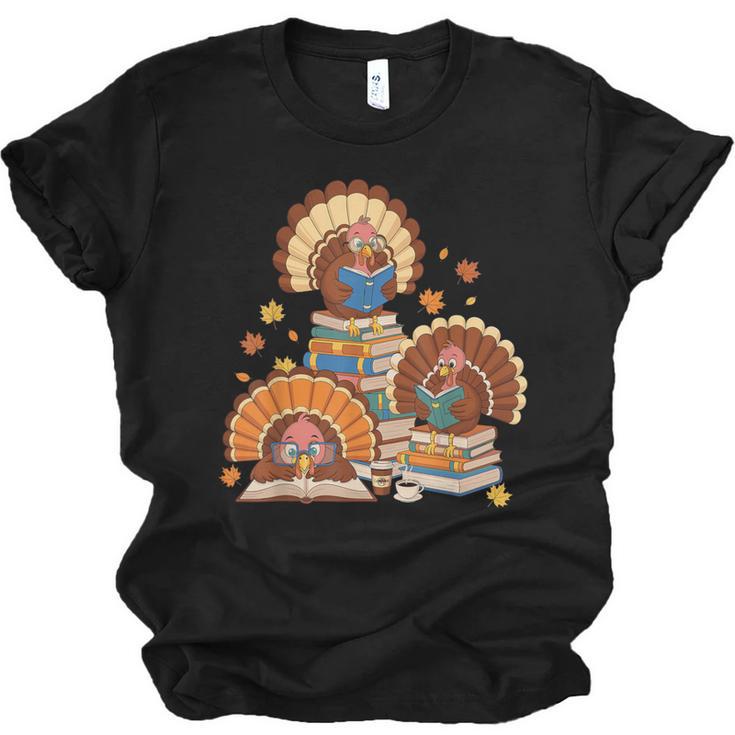 Turkey Read Books Reading Fall Thanksgiving Teacher Unisex Jersey T-Shirt