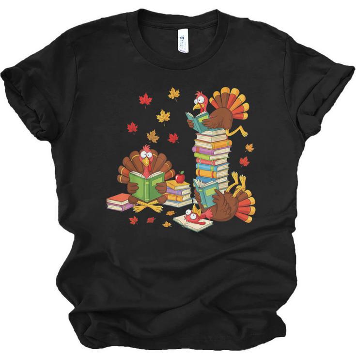 Turkey Reading Books Fall Librarian Book Lover Teacher Kids Unisex Jersey T-Shirt
