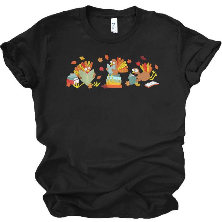 Turkey Reading Books Fall Thanksgiving Teacher Book Lovers Unisex Jersey T-Shirt