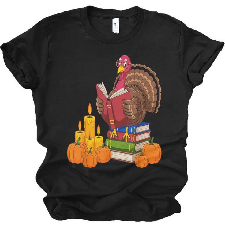 Turkey Reading Books Fall Thanksgiving Teacher Book Unisex Jersey T-Shirt