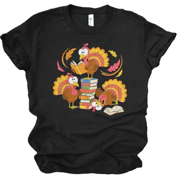 Turkey Reading Books Fall Thanksgiving Teacher Librarian Unisex Jersey T-Shirt