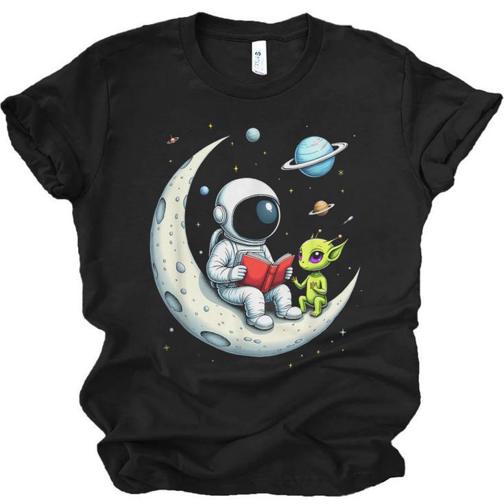 UFO Alien Astronaut Reading Book In Space Unisex Jersey T-Shirt