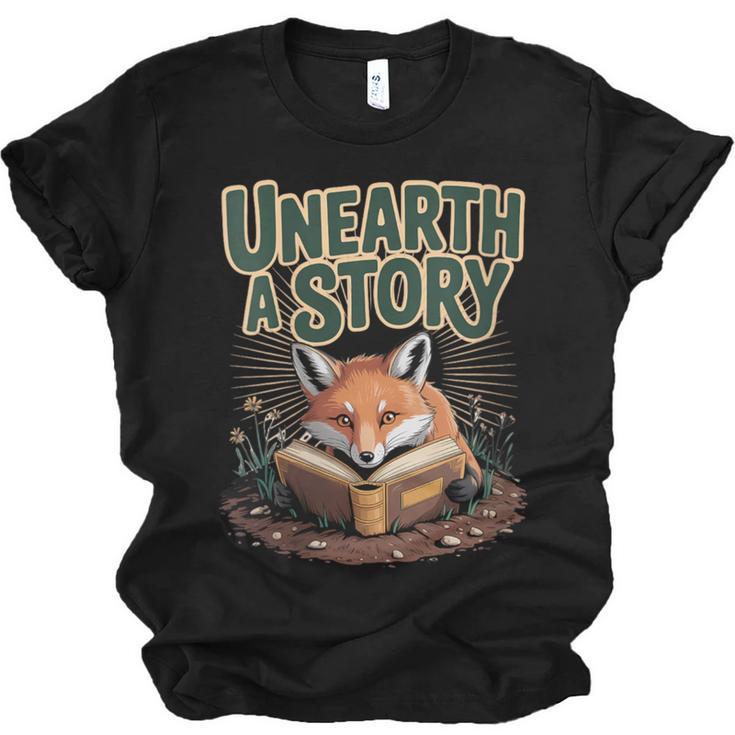 Unearth A Story Fox Reads a Book Unisex Jersey T-Shirt