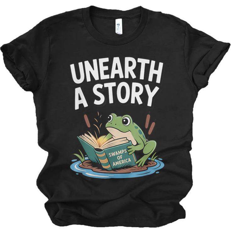 Unearth a Story Frog Reading a Book Summer 2026 Unisex Jersey T-Shirt