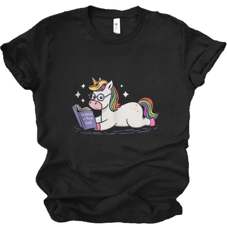 Unicorn Bookworm Believe In Yourself Cute And Inspirational Unisex Jersey T-Shirt