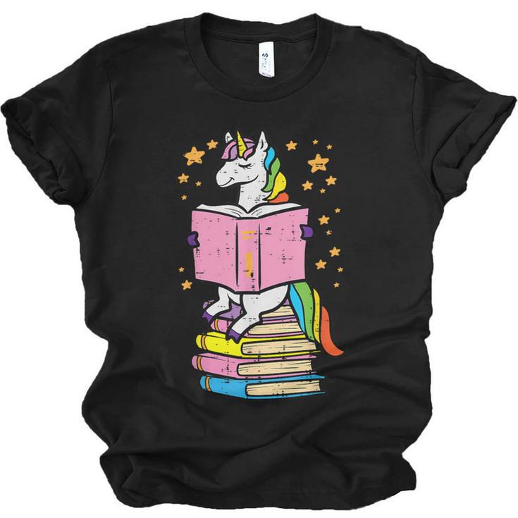 Unicorn Read Reading Book Librarian America Girls Women Unisex Jersey T-Shirt
