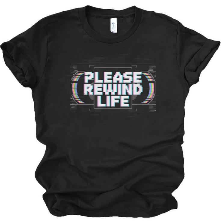 VHS Tape Rewind Glitch 90s Retro Nostalgia Please Rewind Unisex Jersey T-Shirt