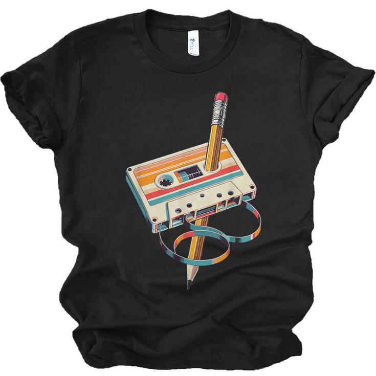 Vintage Cassette Tape And Pencil Nostalgia Party 70s 80s 90s Unisex Jersey T-Shirt