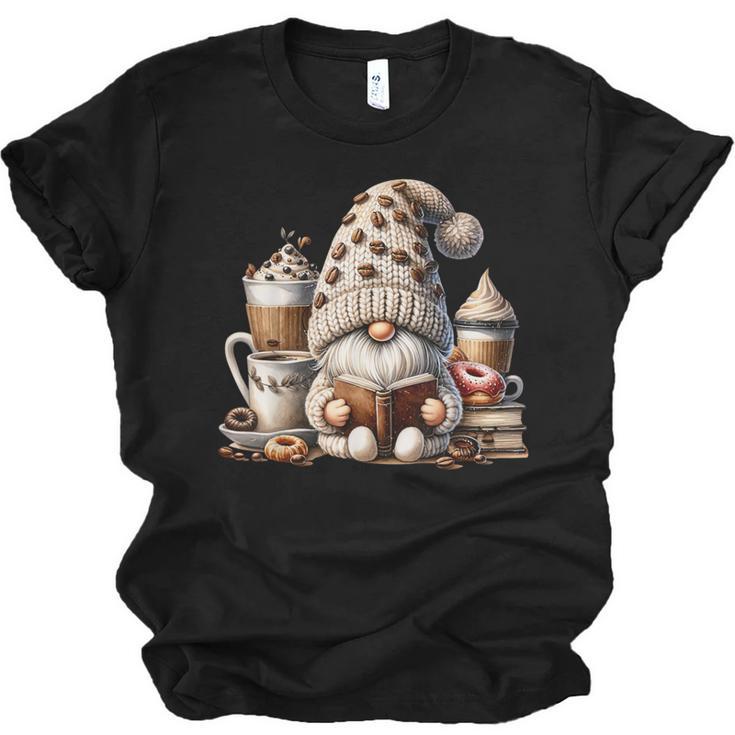 Vintage Cute Gnome Reading Book Coffee Latte Men Women Kids Unisex Jersey T-Shirt