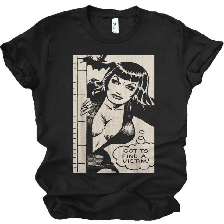 Vintage Vampire Bat Vampire Pin Up Girl Horror Comic Book Unisex Jersey T-Shirt