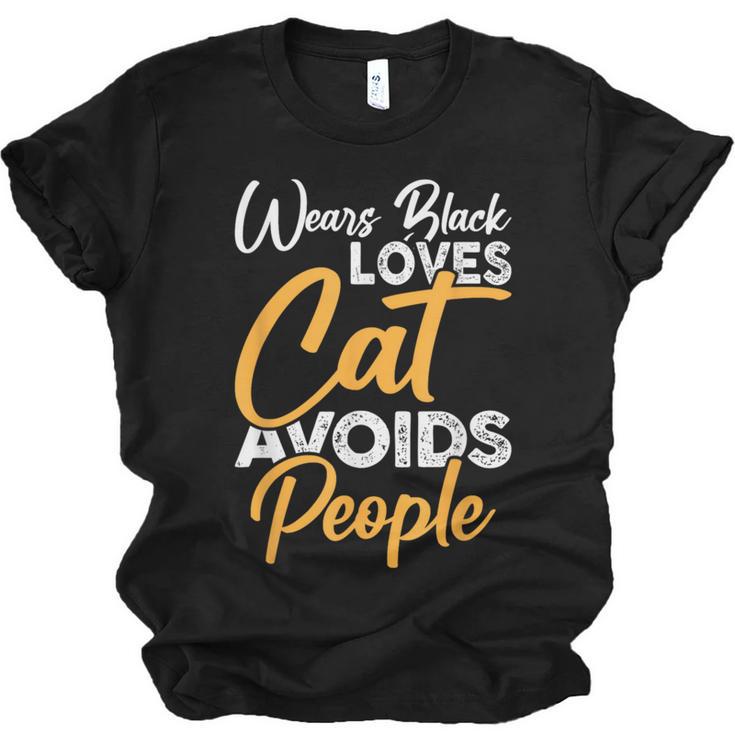 Wears Loves Cats Avoids People I Introvert Unisex Jersey T-Shirt