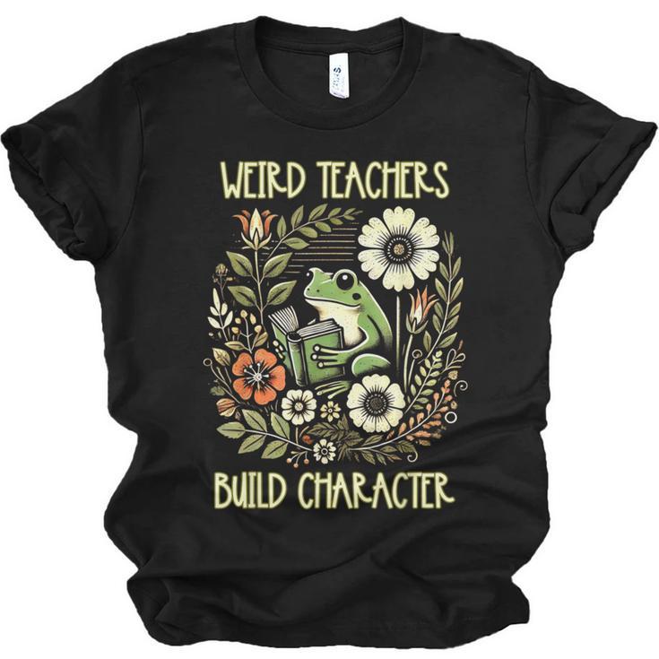 Weird Teachers Build Character Frog Reading Book Librarian Unisex Jersey T-Shirt