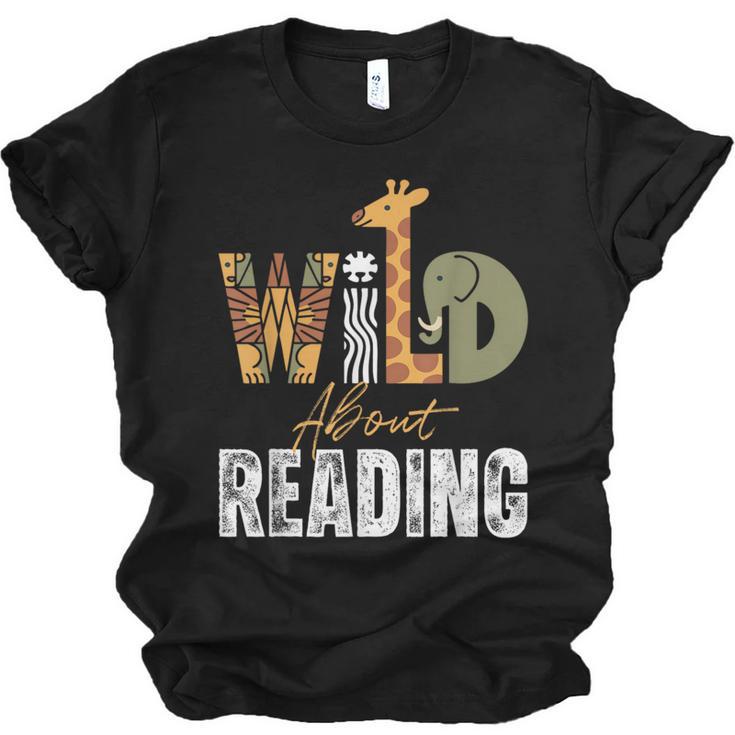 Wild About Reading Books Animal Theme Bookworm Library Day Unisex Jersey T-Shirt