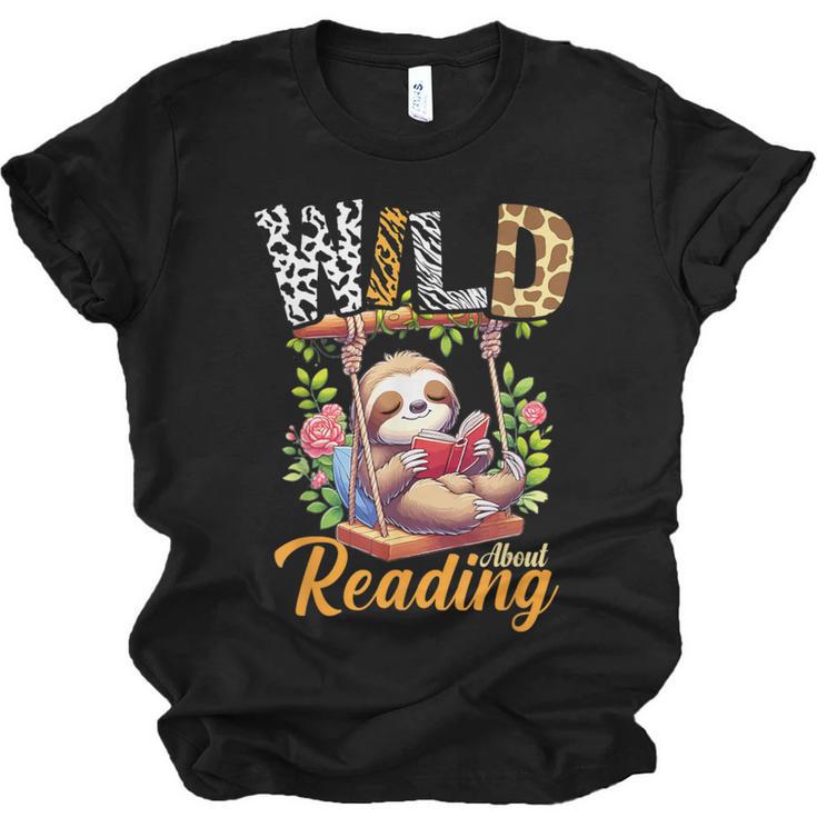 Wild About Reading Books Reader Lover Funny Teacher Animals For Men Women Kids Unisex Jersey T-Shirt