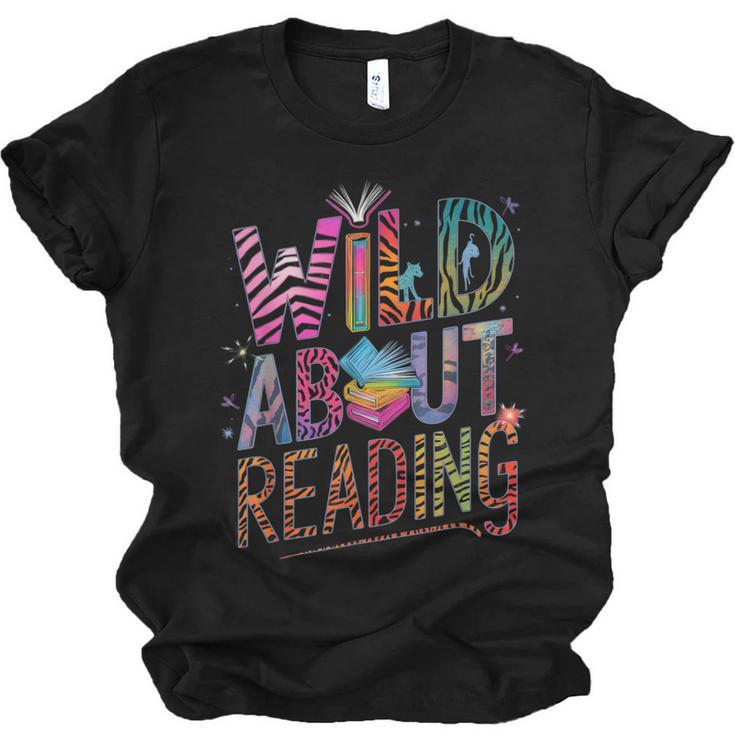 Wild About Reading Books Readers Lovers Bookworm Library Day Unisex Jersey T-Shirt