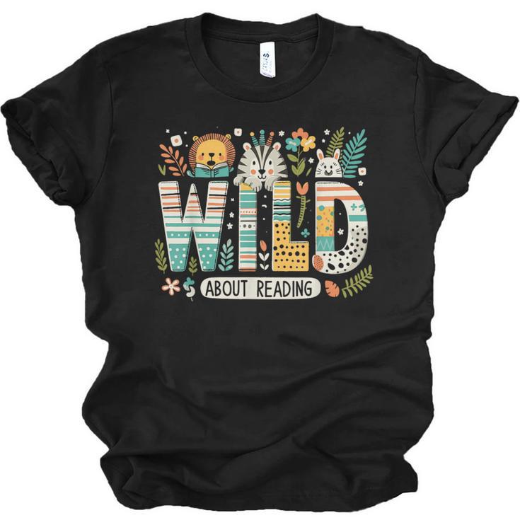 Wild About Reading Bookworm Book Reader Zoo Animals Unisex Jersey T-Shirt