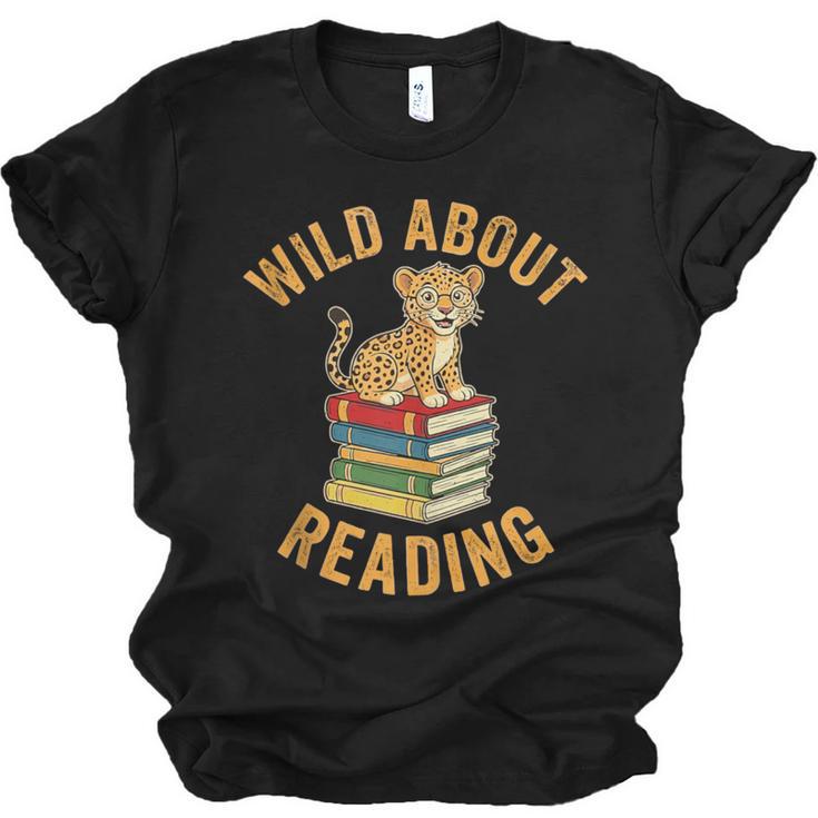 Wild About Reading Cute Leopard Teacher Kids Book Lover Unisex Jersey T-Shirt