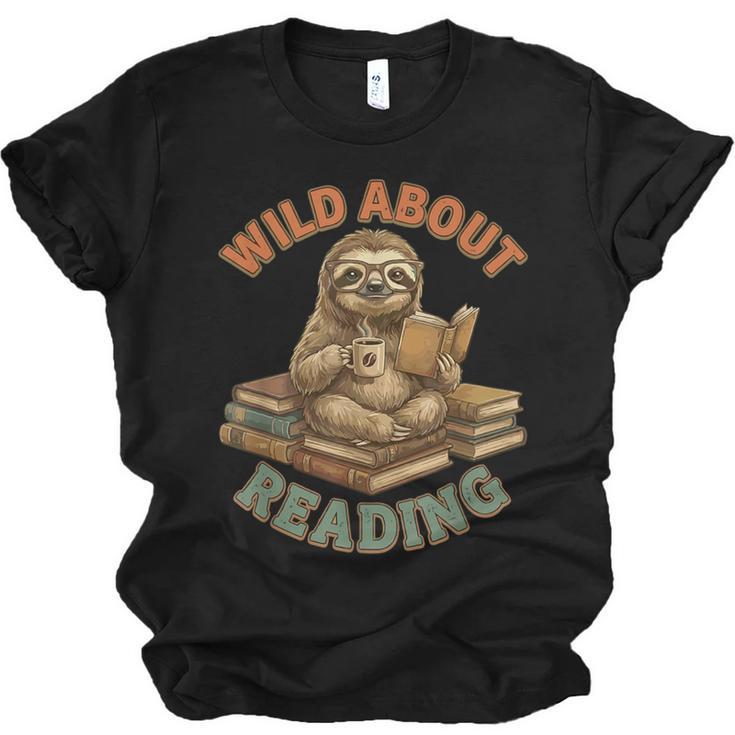 Wild About Reading Sloth Coffee Teacher Book Lover Unisex Jersey T-Shirt