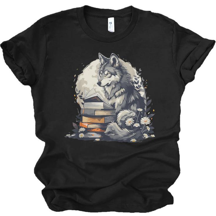 Wolf Reading Book Librarian Library Wolves Unisex Jersey T-Shirt
