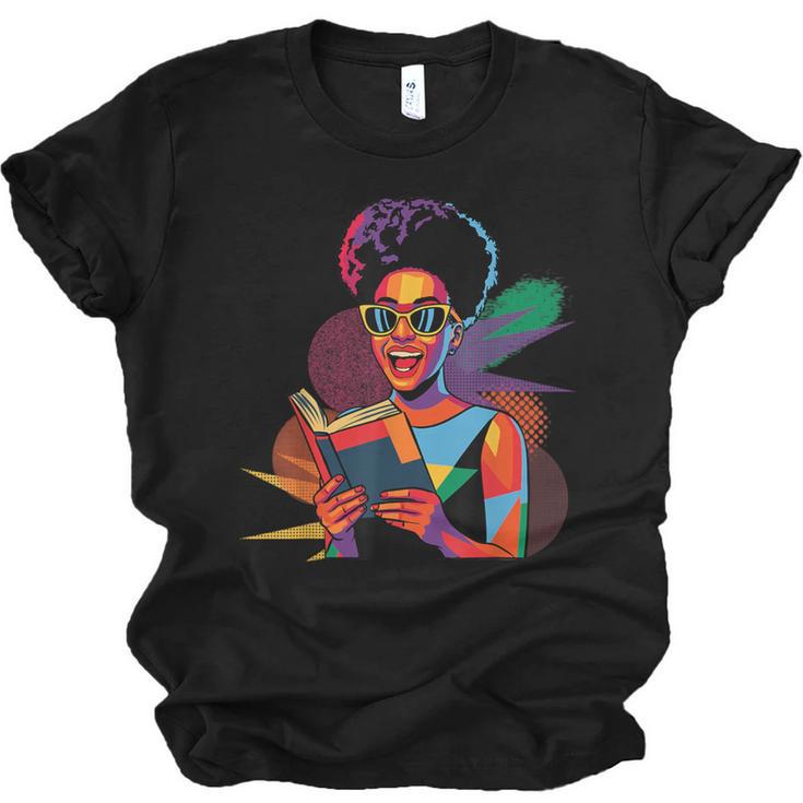 Woman Reading Book Lover Geometric Girl Afro History Unisex Jersey T-Shirt