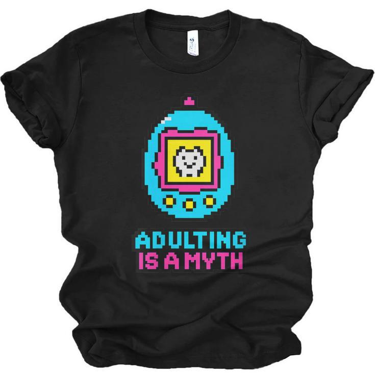 Women's Adulting Is A Myth Retro Pixel Pet Nostalgia Millennials Unisex Jersey T-Shirt