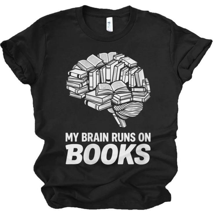 Women's My Brain Runs On Books Reading Bookworm Men Women Unisex Jersey T-Shirt