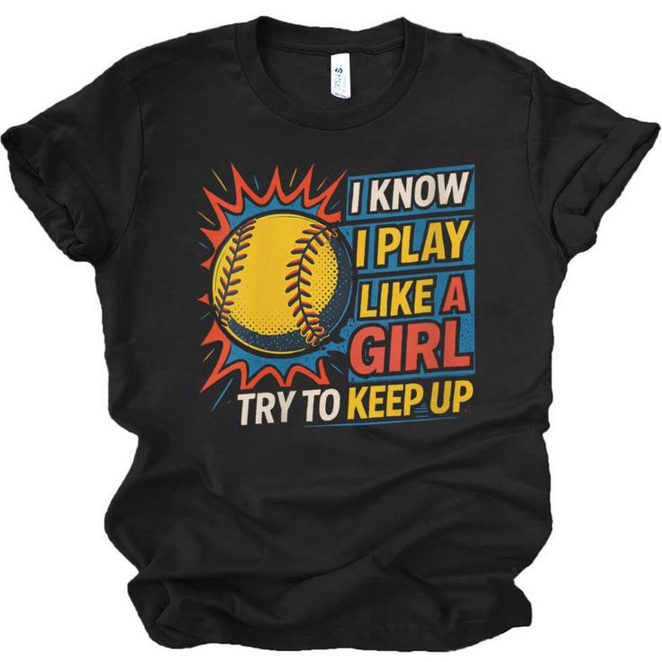 Women's Girls Softball Play Like A Girl Comic Book Pop Art Unisex Jersey T-Shirt