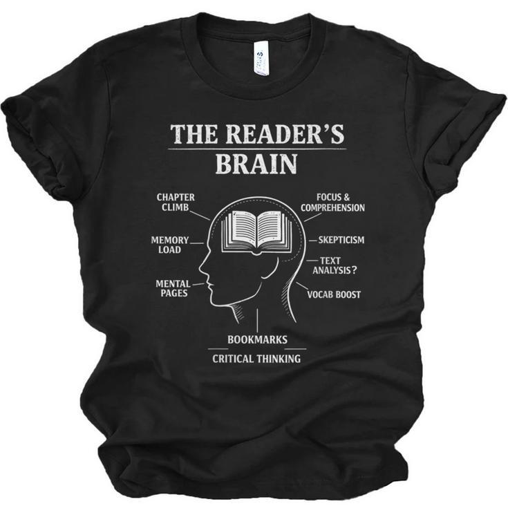 Women's The Reader’s Brain Book Lover Reading Diagram Graphic Unisex Jersey T-Shirt