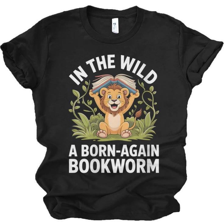 Women's Wild About Reading Book Reader Lion Zoo Animals Kids Unisex Jersey T-Shirt