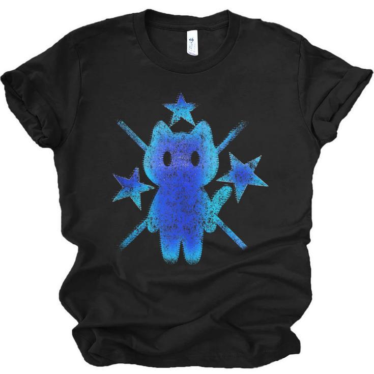 Yk2 Grunge Earthy Blue Cat With Stars Tomboy 90s Nostalgia Unisex Jersey T-Shirt